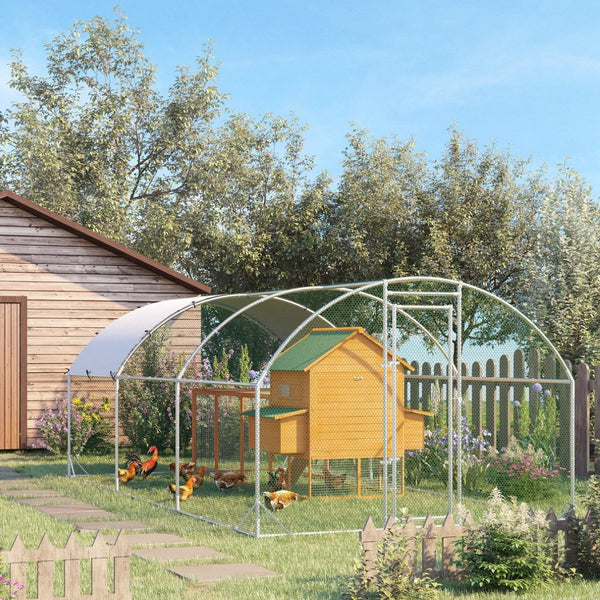 English Elm Pawhut Walk-in Galvanized Steel Chicken Run with Dome Canopy for Yard Farm Use W2225P166433