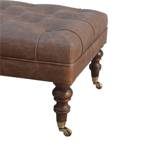 English Elm Solid Leopard Velvet Tray Footstool with 100% Mango Wood Frame, Nordic Legs, Modern Upholstery Brown B182P202520