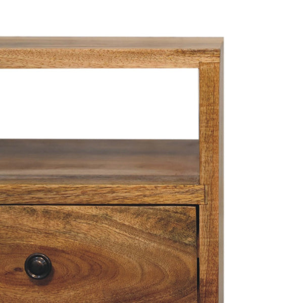 English Elm Solid Wood Mini Oak-Ish Classic Nightstand - 2 Drawers & Open Shelf, Nordic Design, Light Brown B182P280791-GIGA