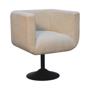 English Elm Cream Boucle Swivel Chair — Timeless Elegance, Cozy Plush Fabric, Wood Frame, Compact 29.5" L x 25.6" W B182P166629