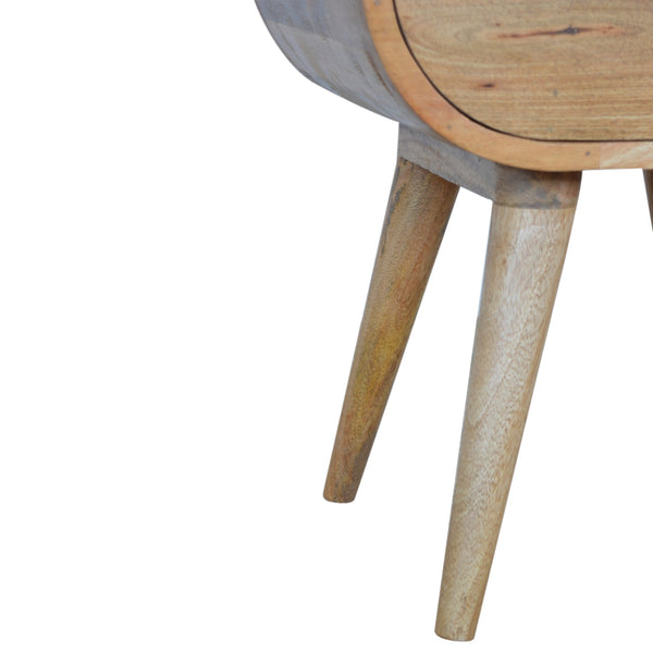 English Elm Circular Oak Nightstand with 1 Drawer & Open Slot, Solid Wood Nordic Legs, Timeless Modern Accent B182P166507