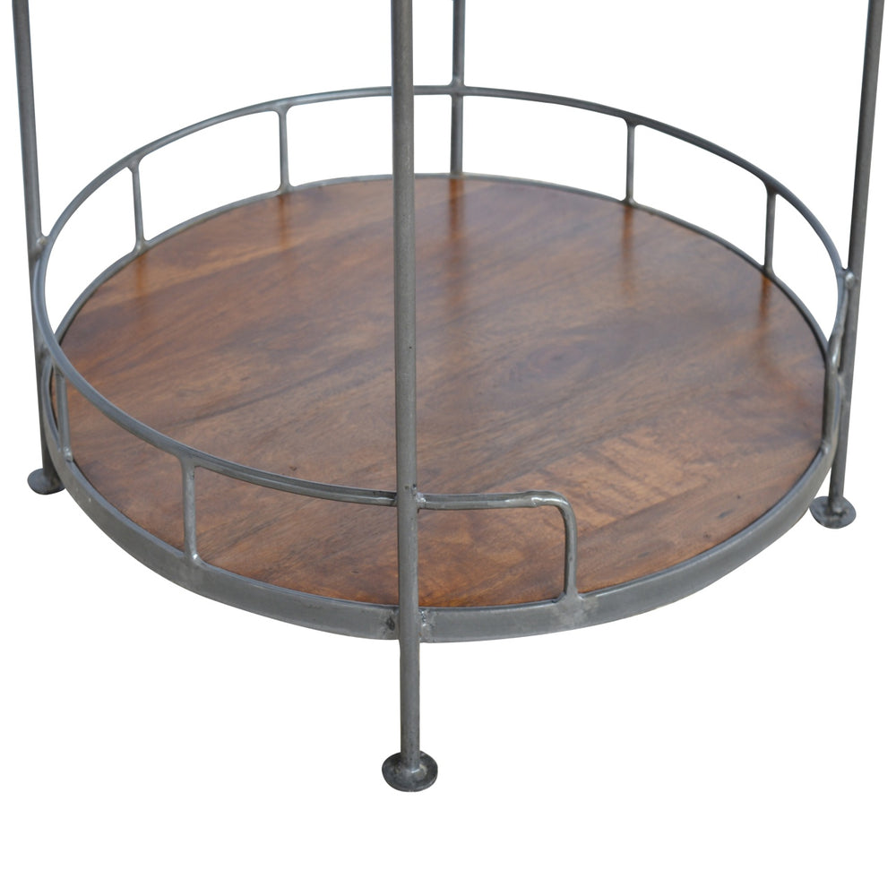 English Elm Industrial Round Butler Tray Table — Timeless wood & metal accent table, versatile stylish side table for living spaces Chestnut B182P166562