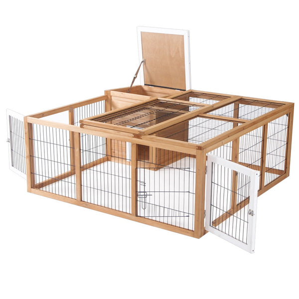English Elm Pawhut Fir Wood Rabbit Hutch Outdoor Indoor Small Animal Cage with Ventilated Run W2225P166457