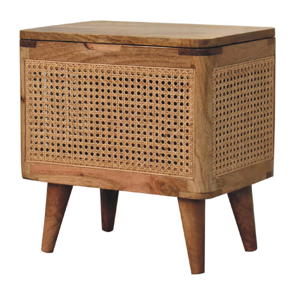 English Elm Larissa Multifunctional Storage Stool With Lid - Stylish Oak Finish, Rattan Detail, And Compact Design B182P166602