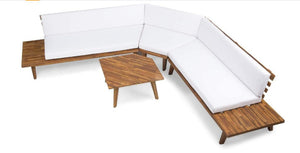 English Elm Hillcrest Solid Acacia Corner Sofa with Built-in Side Table for Outdoor Living 61288.00SBWHI-L-R-TSET