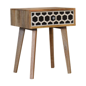 English Elm Bone Inlay Tapered Nightstand Oak with 1 Drawer and Nordic Legs — Solid Wood, Clean Lines, Cozy Chic B182P166557