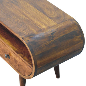 English Elm Chestnut Circular Tv Stand With 2 Drawers & Open Slot - Nordic Style For Modern Living Rooms B182P166653