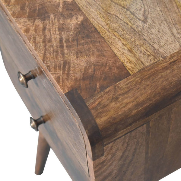 English Elm Solid Wood Mini Curved Nightstand - Grey Washed Finish, 2 Drawers, Nordic Legs For Compact Spaces B182P202480-GIGA