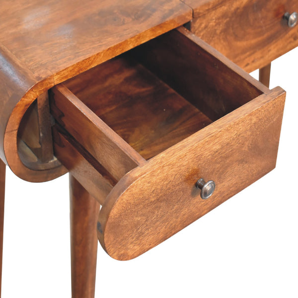 English Elm Chestnut Solid Wood Dressing Table with Mirror, Nordic Legs, 2 Drawers & Storage Compartments, Elegant Finish B182P166572