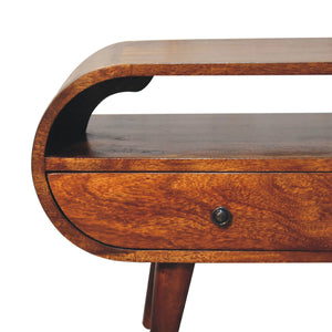 English Elm Chestnut Circular Tv Stand With 2 Drawers & Open Slot - Nordic Style For Modern Living Rooms B182P166653