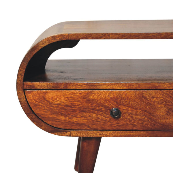 English Elm Chestnut Circular Tv Stand With 2 Drawers & Open Slot - Nordic Style For Modern Living Rooms B182P166653