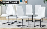 English Elm Modern Dining Chairs With Faux Leather Upholstered Seats - Dining Room Chairs With Metal Legs, Suitable For Kitchen, Living Room, Bedroom, Dining Room Side Chairs, Set Of 6 Pieces (White+Pu Leather)