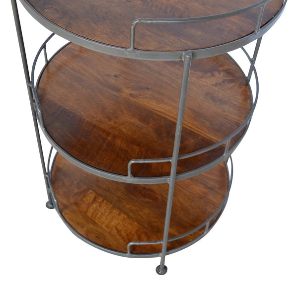 English Elm Industrial Round Butler Tray Table — Timeless wood & metal accent table, versatile stylish side table for living spaces Chestnut B182P166562