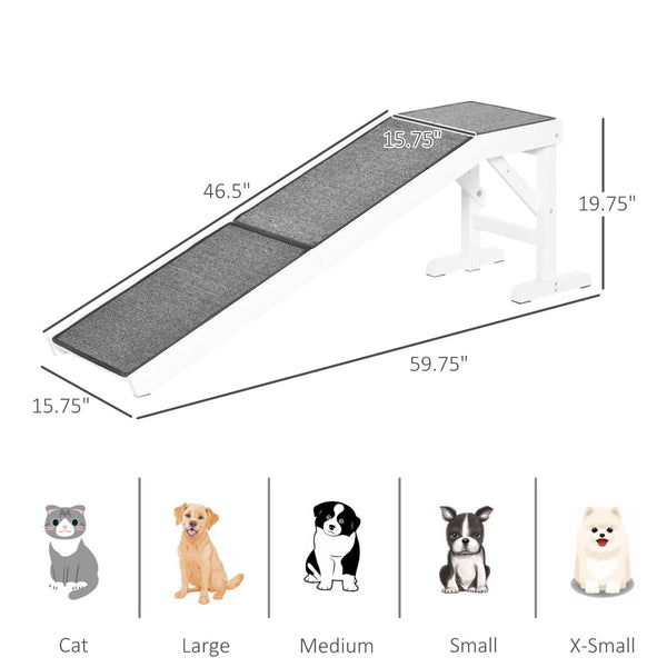 English Elm Pawhut Solid Pine Pet Ramp with Grip Carpet and Rest Platform for Bed or Sofa W2225P166448