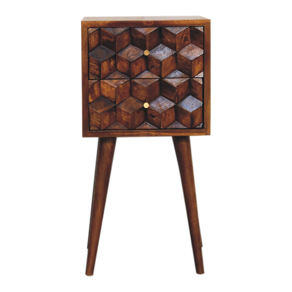 English Elm Mini Chestnut Cube Nightstand With 2 Drawers – Stylish, Compact Storage For Modern Spaces & Decor B182P166573