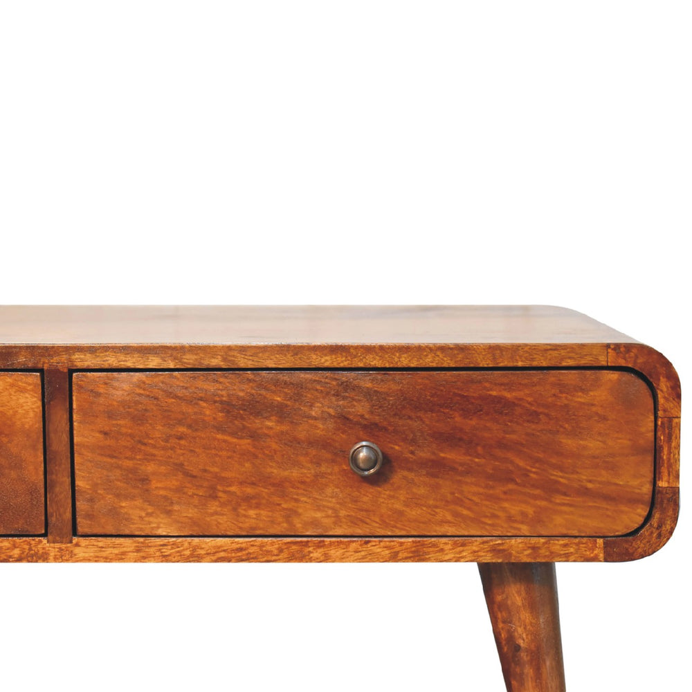 English Elm Sonata Solid Wood Coffee Table with 4 Drawers, Chestnut Brown Finish, Nordic Legs, Timeless Elegance B182P166638