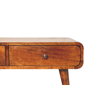 English Elm Sonata Solid Wood Coffee Table with 4 Drawers, Chestnut Brown Finish, Nordic Legs, Timeless Elegance B182P166638