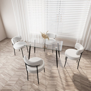 English Elm 51" Modern Minimalist Glass Dining Table for 4-6 — 8mm Tempered Top, Black Metal Legs, Easy Clean W2189P255605