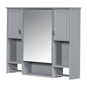 English Elm 35'' Modern Wall-Mounted Medicine Cabinet with Mirror, Ample Storage, Adjustable Shelves & Towel Bar Grey WF317173AAE