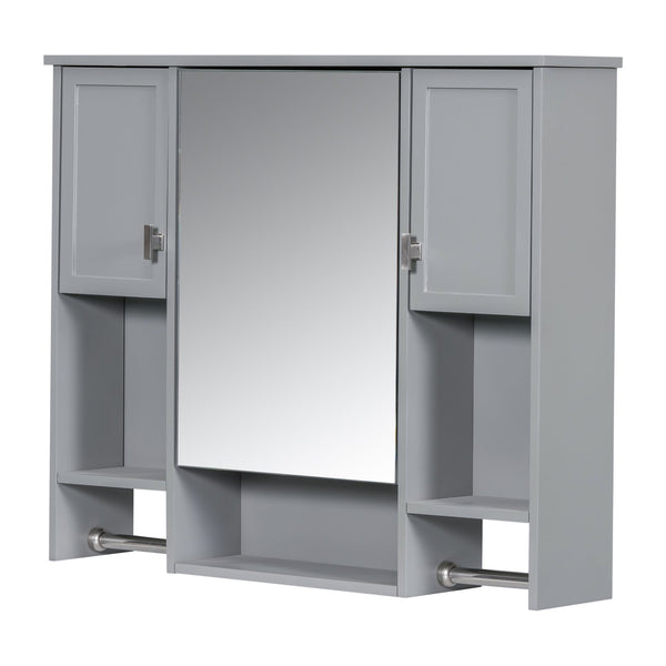 English Elm 35'' Modern Wall-Mounted Medicine Cabinet with Mirror, Ample Storage, Adjustable Shelves & Towel Bar Grey WF317173AAE