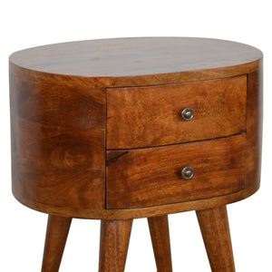 English Elm Chestnut Rounded Bedside Table With 2 Spacious Drawers For Stylish Bedroom Storage & Decor B182P166519
