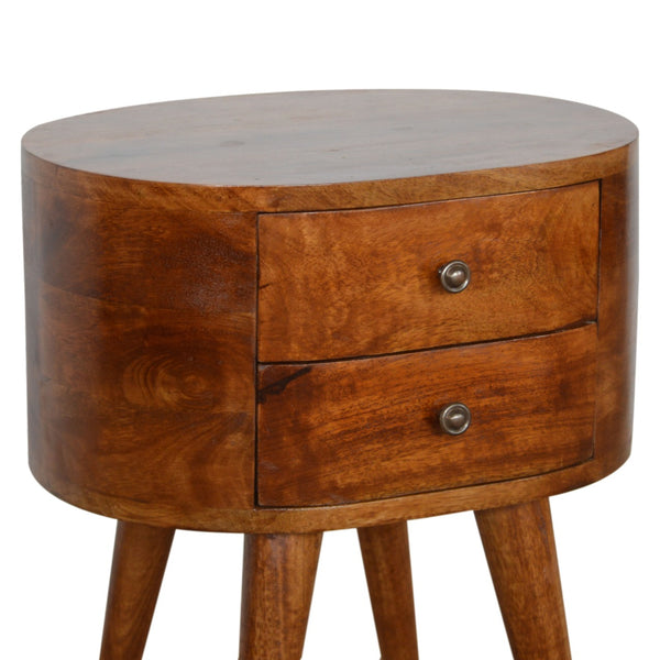 English Elm Chestnut Rounded Bedside Table With 2 Spacious Drawers For Stylish Bedroom Storage & Decor B182P166519