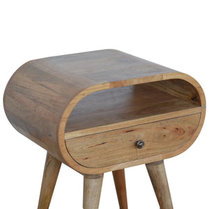 English Elm Circular Oak Nightstand with 1 Drawer & Open Slot, Solid Wood Nordic Legs, Timeless Modern Accent B182P166507