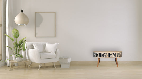 English Elm Edessa Oak Bone Inlay Coffee Table with 2 Drawers & Nordic Legs — Timeless Solid Wood Elegance B182P166587