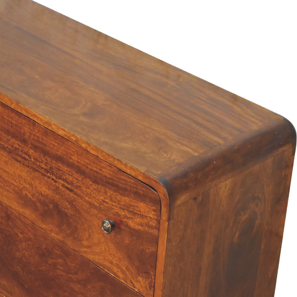 English Elm Large Curved Chestnut Chest – Solid Wood 51" Storage Console, Timeless Curved Design, Chestnut Finish B182P166676
