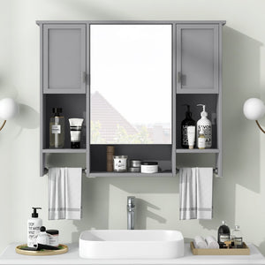 English Elm 35'' Modern Wall-Mounted Medicine Cabinet with Mirror, Ample Storage, Adjustable Shelves & Towel Bar Grey WF317173AAE
