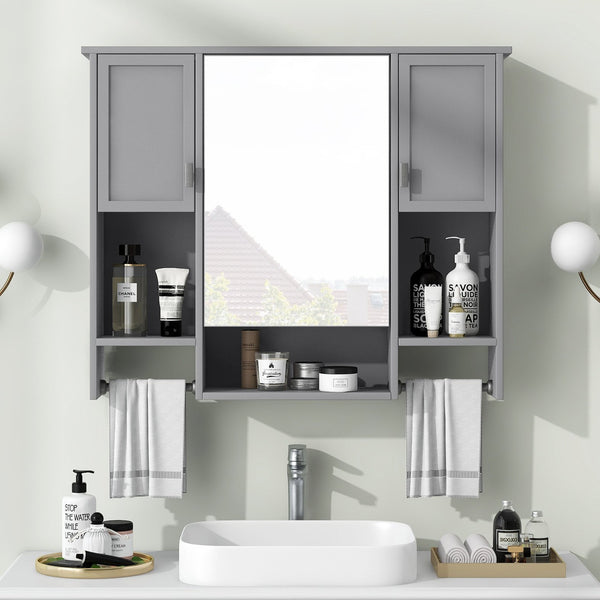 English Elm 35'' Modern Wall-Mounted Medicine Cabinet with Mirror, Ample Storage, Adjustable Shelves & Towel Bar Grey WF317173AAE