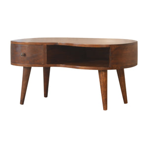 English Elm Chestnut Wave Coffee Table With Nordic Legs - Stylish 1-Drawer & Open Storage For Modern Living B182P166539