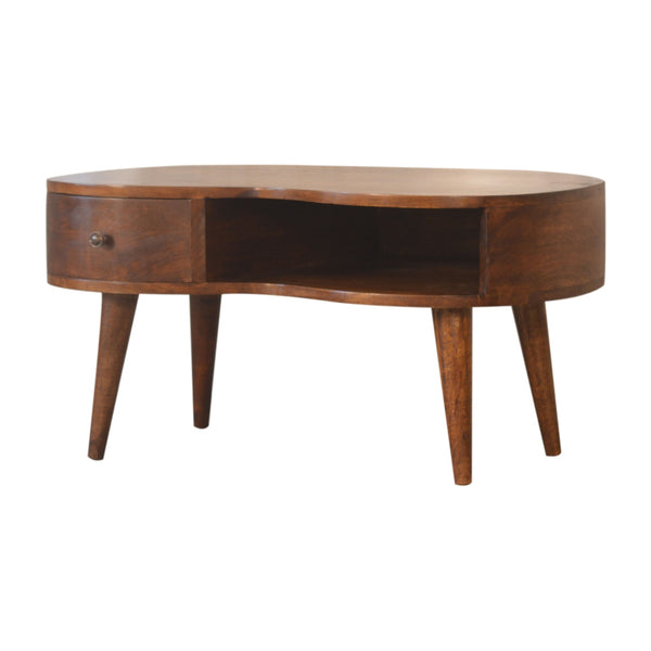 English Elm Chestnut Wave Coffee Table With Nordic Legs - Stylish 1-Drawer & Open Storage For Modern Living B182P166539