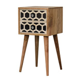 Solid Wood Mini Bone Inlay Bedside Table with 2 Drawers, Oak-ish Finish, Nordic Legs | 11.81 x 11.81 x 22.44