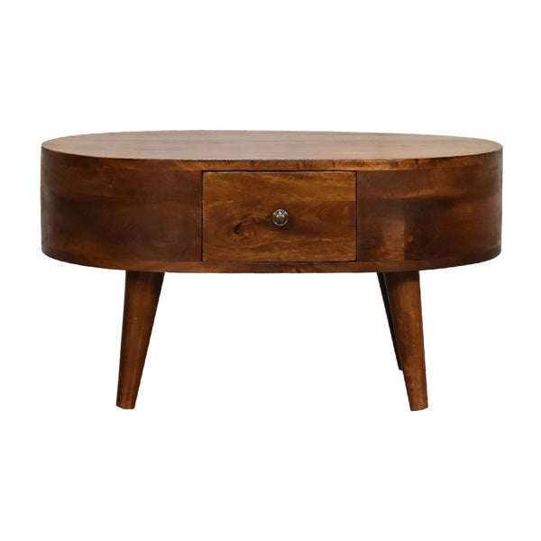 English Elm Mini Chestnut Rounded Coffee Table — Solid Wood, Timeless Chestnut Finish, Compact 29.5x21.7x9.8" Charm B182P166583