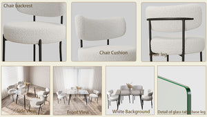 English Elm 51.2'' Modern Dining Table Set With Glass Top & 4 Plush White Teddy Velvet Chairs For Stylish Spaces W2189S00264