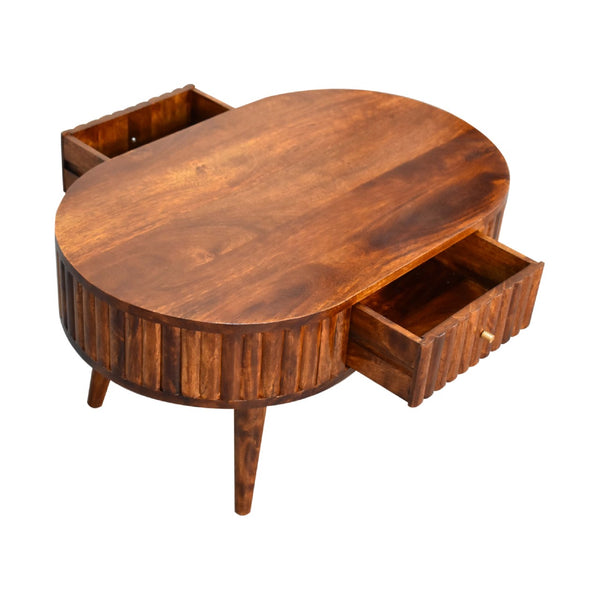English Elm Stripe Chestnut Solid Wood Coffee Table with 2 Drawers, Nordic Legs, Timeless Elegant Design for Living Room Decor B182P166645