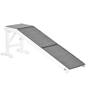English Elm Pawhut Solid Pine Pet Ramp with Grip Carpet and Rest Platform for Bed or Sofa W2225P166448