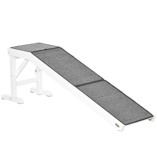 English Elm Pawhut Solid Pine Pet Ramp with Grip Carpet and Rest Platform for Bed or Sofa W2225P166448