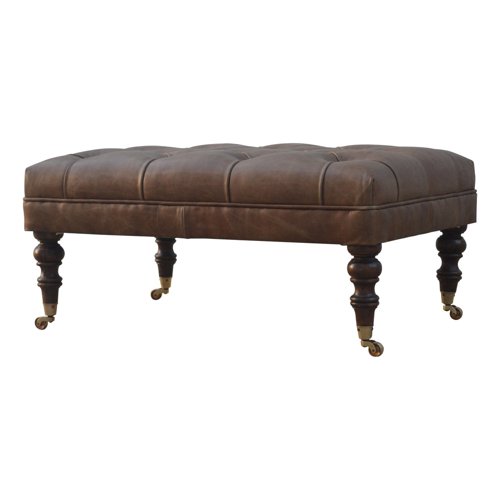 English Elm Solid Leopard Velvet Tray Footstool with 100% Mango Wood Frame, Nordic Legs, Modern Upholstery Brown B182P202520
