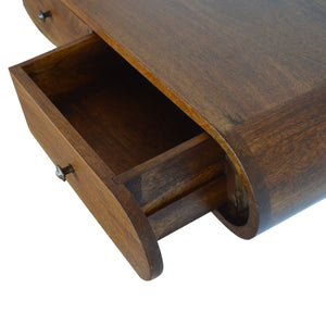 English Elm Floating Chestnut Console Table With 2 Drawers & Polished Knobs – Modern Wall-Mounted Elegance B182P166535