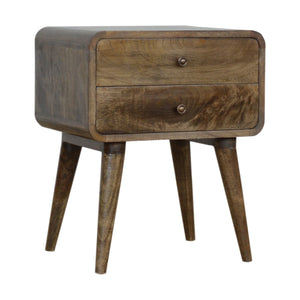 English Elm Curved Solid Wood Grey Wash Nightstand with 2 Drawers, Nordic Legs, Timeless Elegant Accent Piece B182P166523
