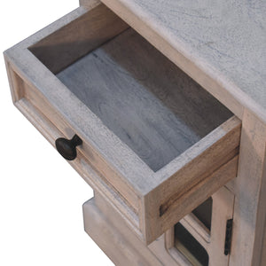English Elm Glazed Solid Wood Bedside in Stone White — Timeless Elegance, Clean Lines, Functional Storage, 21.65x17.72x27.56 B182P166694