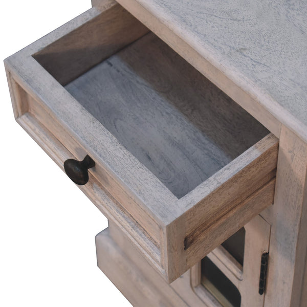 English Elm Glazed Solid Wood Bedside in Stone White — Timeless Elegance, Clean Lines, Functional Storage, 21.65x17.72x27.56 B182P166694