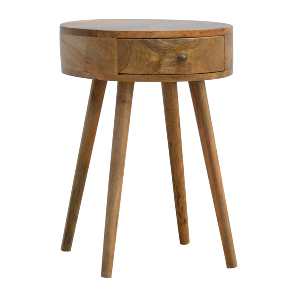 English Elm Nordic Circular Bedside Table Oak - 1-Drawer Solid Wood Nightstand, Minimalist Modern Design B182P166492