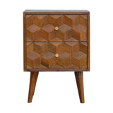 Timeless Elegance Chestnut Cube Carved Bedside Table | Versatile Stylish Furniture Essential - 15.75 x 13.78 x 22.05