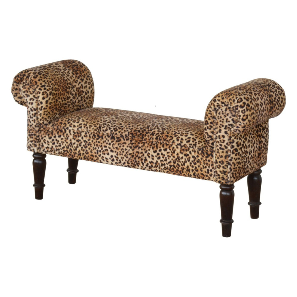 English Elm Leopard Print Velvet Upholstered Bench Bold Animal Pattern Accent Seat for Bedroom B182P166509
