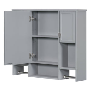 English Elm 35'' Modern Wall-Mounted Medicine Cabinet with Mirror, Ample Storage, Adjustable Shelves & Towel Bar Grey WF317173AAE