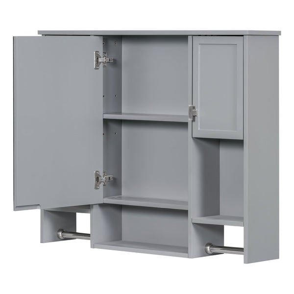 English Elm 35'' Modern Wall-Mounted Medicine Cabinet with Mirror, Ample Storage, Adjustable Shelves & Towel Bar Grey WF317173AAE