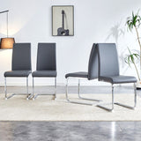 Set of 4 Gray PU Leather High Back Dining Chairs, Modern Upholstered Side Chairs for Kitchen & Dining Room